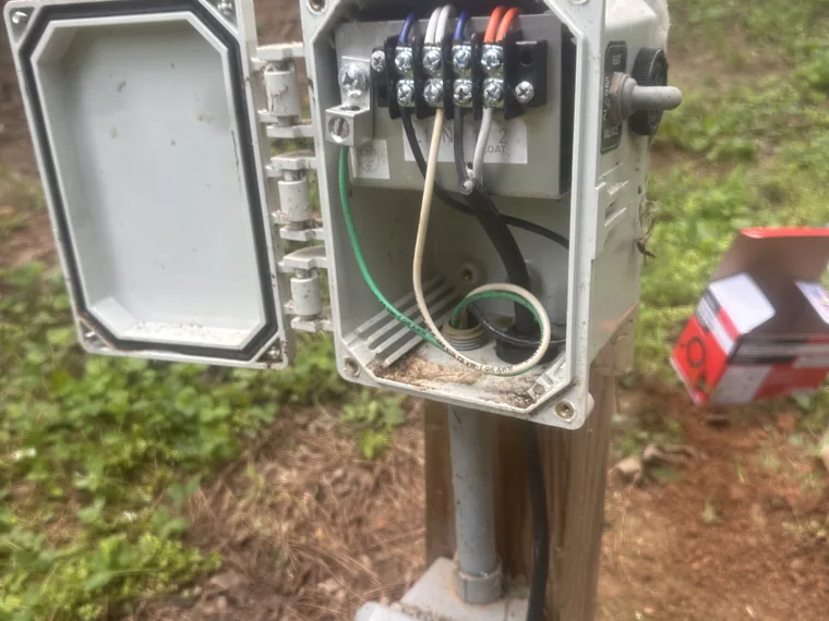 Septic float switch wiring at the alarm panel terminals in Woodstock, GA